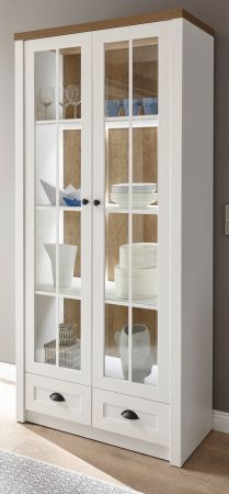 Vitrine Seyne in wei� Pinie und Eiche hell Landhaus Vitrinenschrank 90 x 198 cm