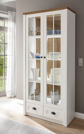 Vitrine Seyne in wei� Pinie und Eiche hell Landhaus Vitrinenschrank 90 x 198 cm