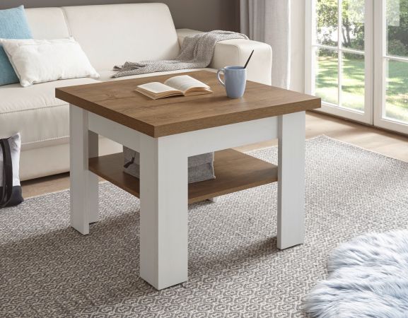 Couchtisch Seyne in wei� Pinie und Eiche hell Landhaus Beistelltisch 70 x 70 cm
