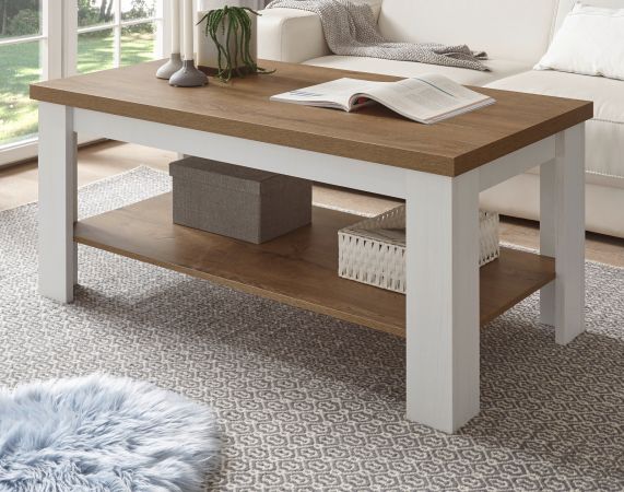 Couchtisch Seyne in wei� Pinie und Eiche hell Landhaus Beistelltisch 120 x 60 cm