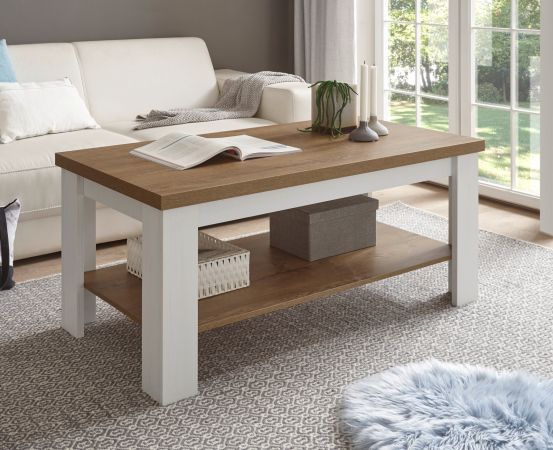 Couchtisch Seyne in wei� Pinie und Eiche hell Landhaus Beistelltisch 120 x 60 cm