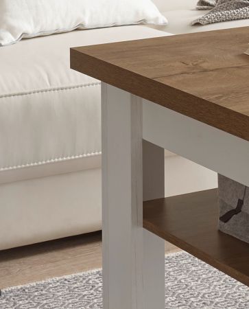 Couchtisch Seyne in wei� Pinie und Eiche hell Landhaus Beistelltisch 120 x 60 cm