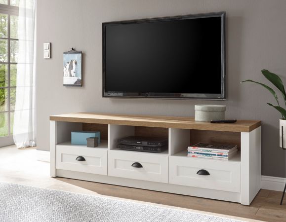 TV-Lowboard Seyne in wei� Pinie und Eiche hell Landhaus TV Unterteil 160 x 47 cm