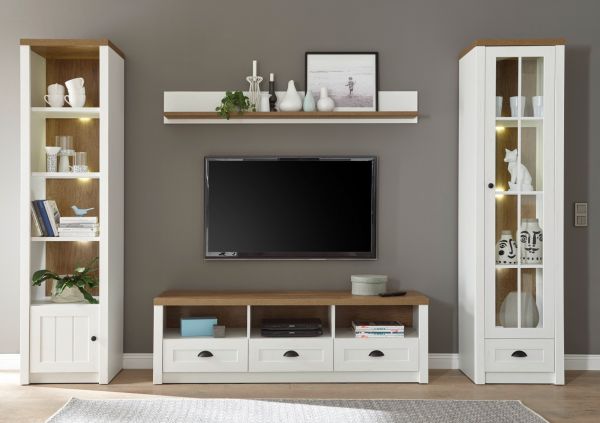 TV-Lowboard Seyne in wei� Pinie und Eiche hell Landhaus TV Unterteil 160 x 47 cm