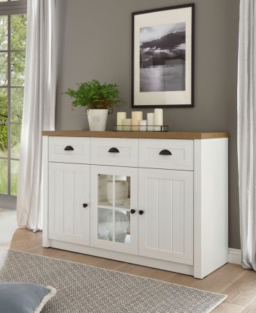 Sideboard Seyne in wei� Pinie und Eiche hell Landhaus Kommode 130 x 86 cm