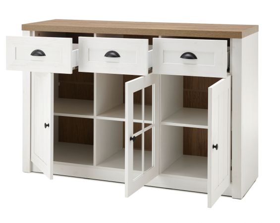 Sideboard Seyne in wei� Pinie und Eiche hell Landhaus Kommode 130 x 86 cm