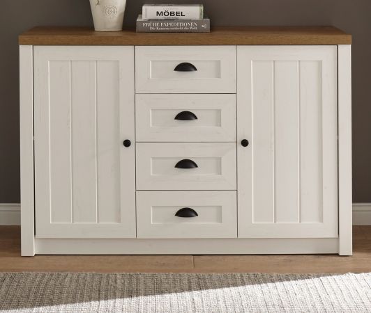 Sideboard Seyne in wei� Pinie und Eiche hell Landhaus Kommode 130 x 88 cm