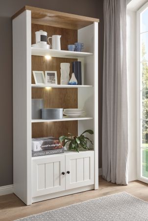 Regal Seyne in wei� Pinie und Eiche hell Landhaus Standregal 90 x 198 cm