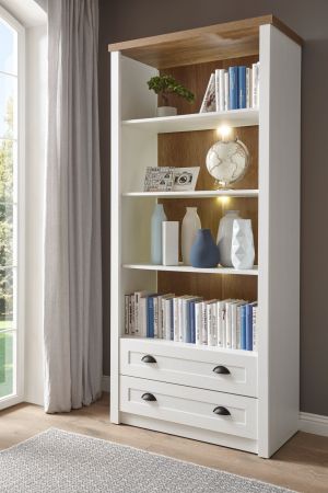 Regal Seyne in wei� Pinie und Eiche hell Landhaus Standregal 90 x 198 cm