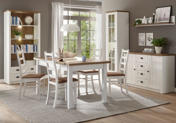Regal Seyne in wei� Pinie und Eiche hell Landhaus Standregal 90 x 198 cm