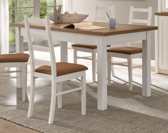 Esstisch Seyne in wei� Pinie und Eiche hell Landhaus K�chentisch ausziehbar 160 - 200 x 90 cm