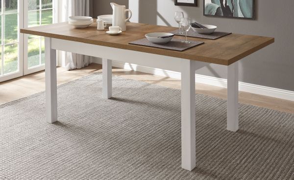 Esstisch Seyne in wei� Pinie und Eiche hell Landhaus K�chentisch ausziehbar 160 - 200 x 90 cm