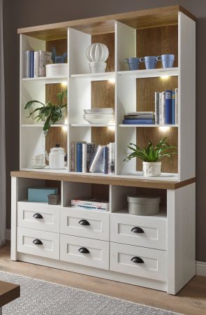 Buffetschrank Seyne in wei� Pinie und Eiche hell Landhaus Buffet 130 x 179 cm