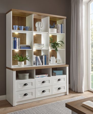 Buffetschrank Seyne in wei� Pinie und Eiche hell Landhaus Buffet 130 x 179 cm