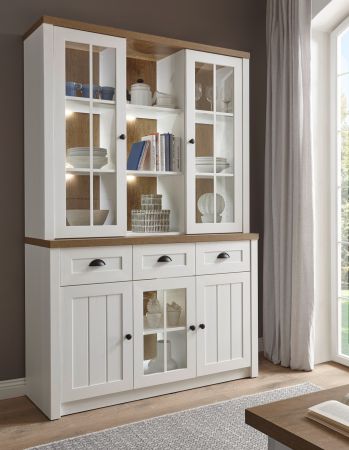 Buffetschrank Seyne in wei� Pinie und Eiche hell Landhaus Buffet 130 x 198 cm
