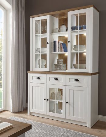 Buffetschrank Seyne in wei� Pinie und Eiche hell Landhaus Buffet 130 x 198 cm