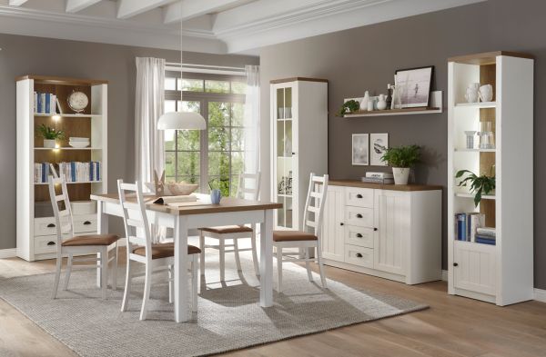 Buffetschrank Seyne in wei� Pinie und Eiche hell Landhaus Buffet 130 x 198 cm