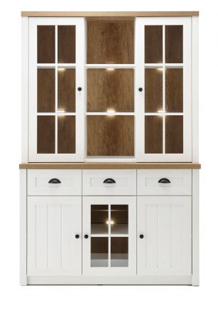 Buffetschrank Seyne in wei� Pinie und Eiche hell Landhaus Buffet 130 x 198 cm