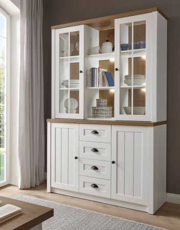 Buffetschrank Seyne in wei� Pinie und Eiche hell Landhaus Buffet 130 x 198 cm