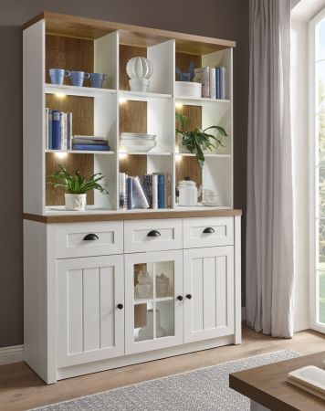 Buffetschrank Seyne in wei� Pinie und Eiche hell Landhaus Buffet 130 x 198 cm