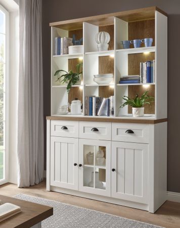 Buffetschrank Seyne in wei� Pinie und Eiche hell Landhaus Buffet 130 x 198 cm