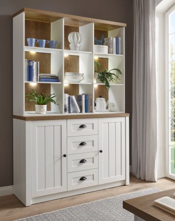 Buffetschrank Seyne in wei� Pinie und Eiche hell Landhaus Buffet 130 x 198 cm