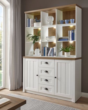 Buffetschrank Seyne in wei� Pinie und Eiche hell Landhaus Buffet 130 x 198 cm