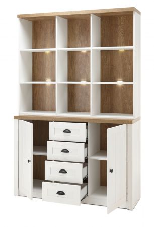 Buffetschrank Seyne in wei� Pinie und Eiche hell Landhaus Buffet 130 x 198 cm