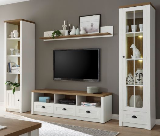 Wohnwand Seyne in wei� Pinie und Eiche hell Landhaus Wohnkombination 4-teilig 300 x 198 cm