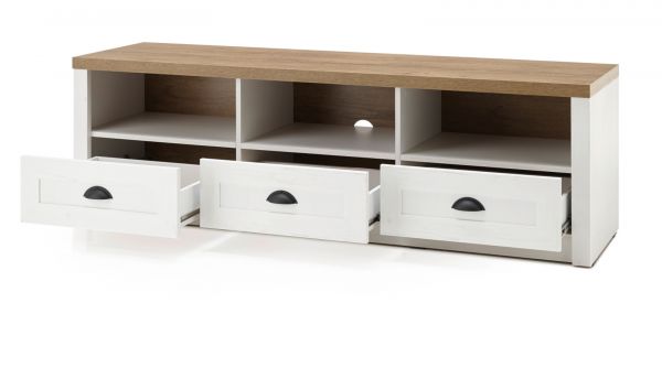 Wohnwand Seyne in wei� Pinie und Eiche hell Landhaus Wohnkombination 3-teilig 230 x 198 cm
