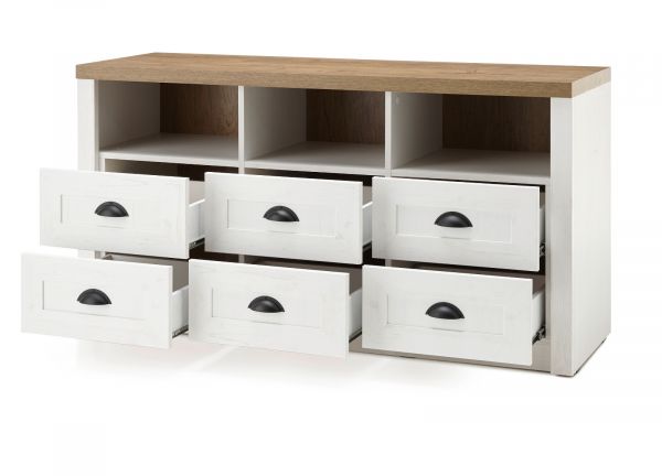 Wohnwand Seyne in wei� Pinie und Eiche hell Landhaus Wohnkombination 3-teilig 240 x 198 cm
