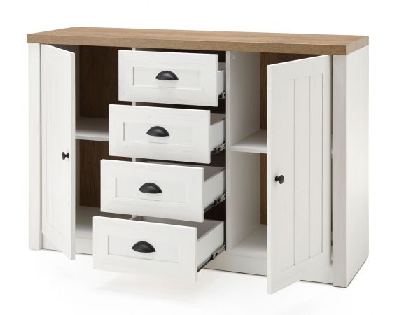 Wohnwand Seyne in wei� Pinie und Eiche hell Landhaus Wohnkombination 4-teilig 270 x 198 cm