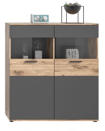 Highboard Tomaso in Nox Eiche und Basalt grau Wohn- und Esszimmer Anrichte 110 x 122 cm