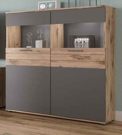 Highboard Tomaso in Nox Eiche und Basalt grau Wohn- und Esszimmer Anrichte 110 x 122 cm