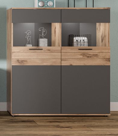 Highboard Tomaso in Nox Eiche und Basalt grau Wohn- und Esszimmer Anrichte 110 x 122 cm
