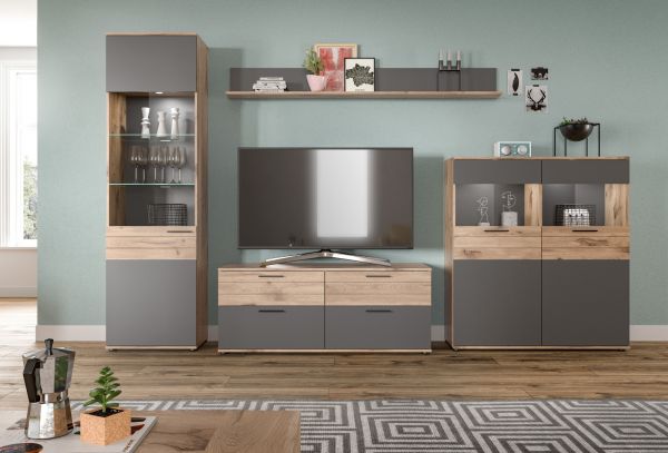 TV-Lowboard Tomaso in Nox Eiche und Basalt grau TV Unterteil 130 x 53 cm