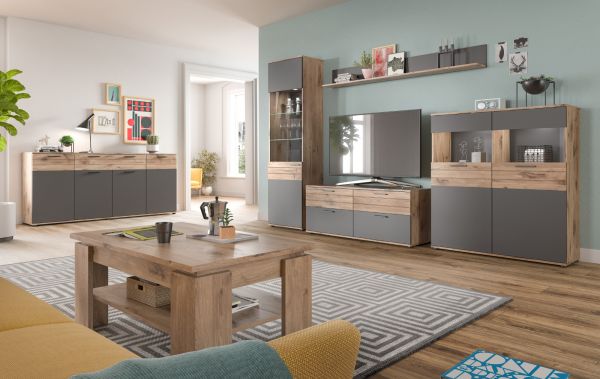 TV-Lowboard Tomaso in Nox Eiche und Basalt grau TV Unterteil 130 x 53 cm