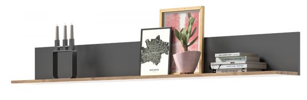 Wandboard Tomaso in Nox Eiche und Basalt grau Wandregal 180 cm B�cherregal