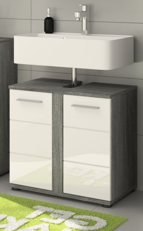 Waschbeckenunterschrank Bailey in wei� Hochglanz und Rauchsilber grau Badezimmer Unterschrank 60 cm