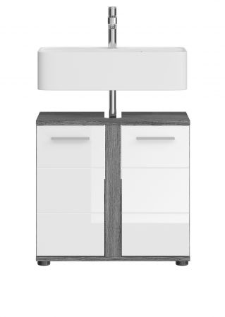 Waschbeckenunterschrank Bailey in wei� Hochglanz und Rauchsilber grau Badezimmer Unterschrank 60 cm