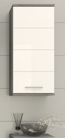 Badezimmer H�ngeschrank Bailey in wei� Hochglanz und Rauchsilber grau Badschrank 35 x 77 cm