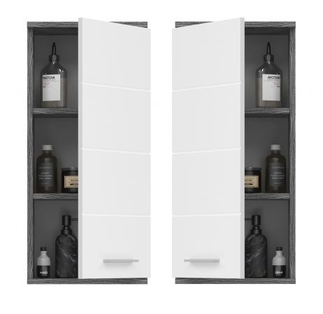 Badezimmer H�ngeschrank Bailey in wei� Hochglanz und Rauchsilber grau Badschrank 35 x 77 cm