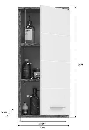 Badezimmer H�ngeschrank Bailey in wei� Hochglanz und Rauchsilber grau Badschrank 35 x 77 cm