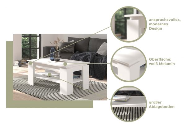Couchtisch Selen in wei� Beistelltisch mit Ablage 100 x 60 cm