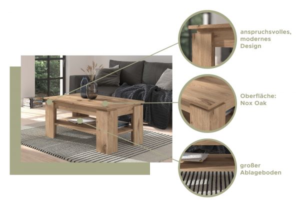 Couchtisch Selen in Nox Eiche Beistelltisch mit Ablage 100 x 60 cm