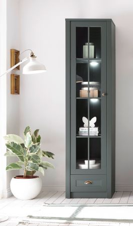 Vitrine Forres in Gr�n Landhaus Wohn- und Esszimmer Vitrinenschrank 50 x 197 cm