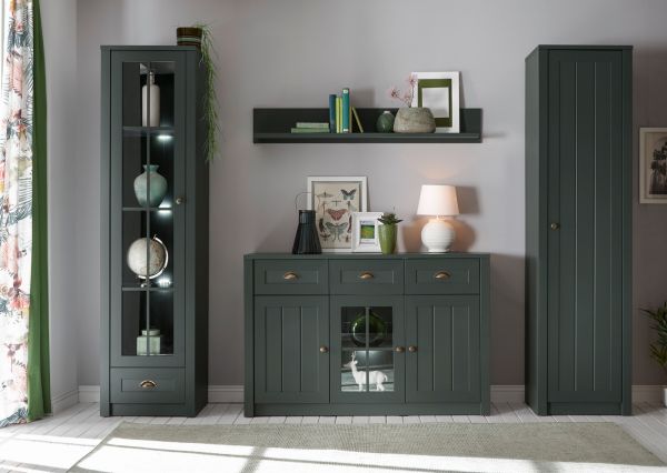 Vitrine Forres in Gr�n Landhaus Wohn- und Esszimmer Vitrinenschrank 50 x 197 cm