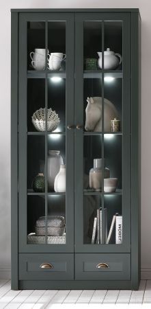 Vitrine Forres in gr�n Landhaus Wohn- und Esszimmer Vitrinenschrank 90 x 197 cm