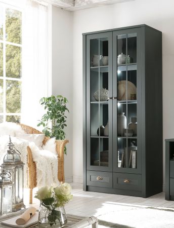 Vitrine Forres in gr�n Landhaus Wohn- und Esszimmer Vitrinenschrank 90 x 197 cm