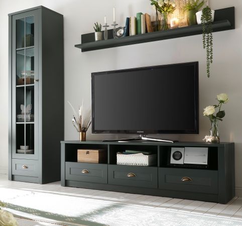 Wohnwand Forres in gr�n Landhaus Wohnkombination 3-teilig 230 x 198 cm
